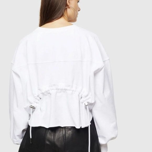 Diesel White Cotton Gathered Back Sweatshirt F-Mondy Felpa Size Medium - Picture 3 of 9